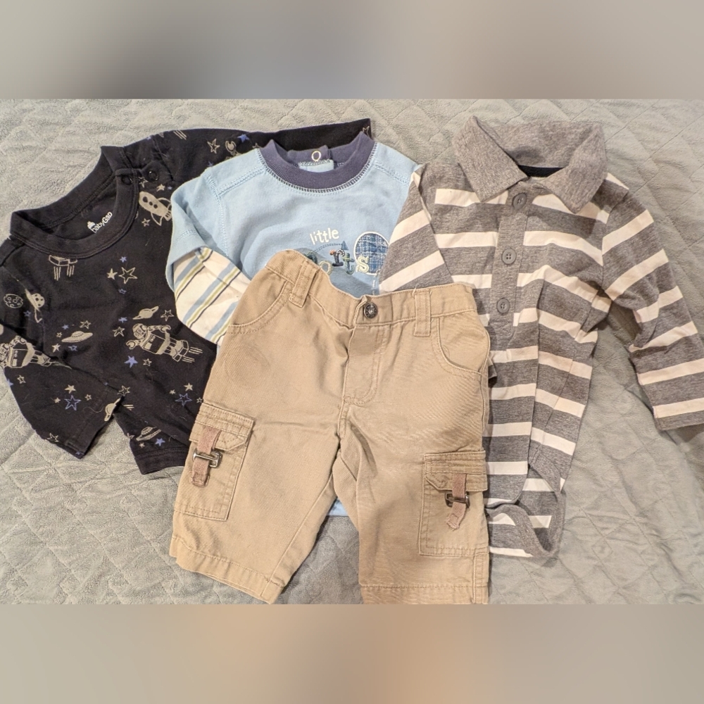 3-6M Baby Boy Clothing Set - Striped, Blue, and Tan